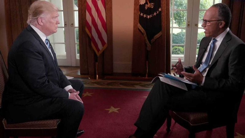 In his interview with President Donald Trump Thursday, Lester Holt “leaned back and crossed his legs in an attitude of alpha male sangfroid throughout their 31-minute encounter,” Lloyd Grove wrote in the Daily Beast. (NBC)